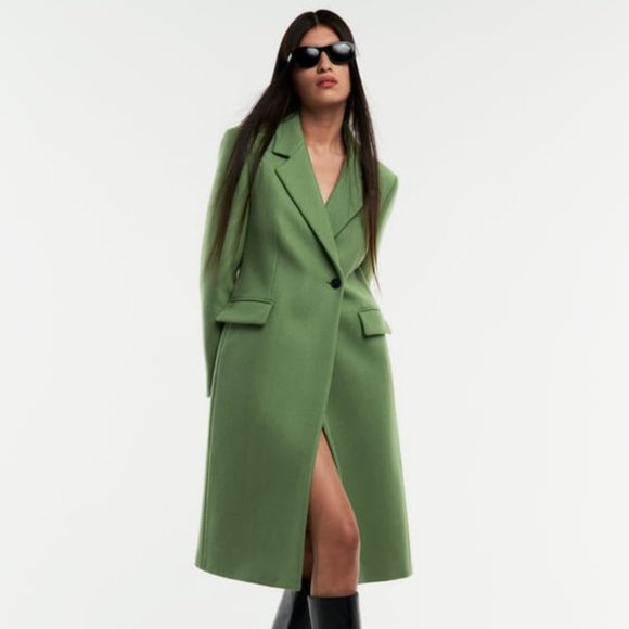 ZARA WOOL BLEND FITTED COAT (GREEN) - Picture 1 of 5